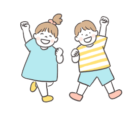 片手をあげて楽しそうな子供たちの画像