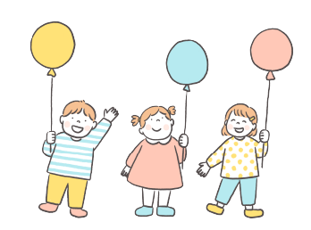 風船を片手でつかんでいる子供たちの画像